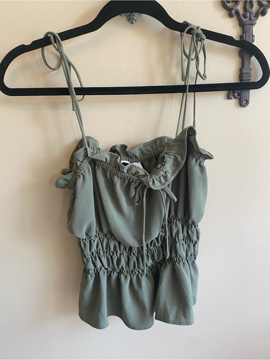 Topshop Other - Topshop Olive Green Smocked Tank with Tie Straps